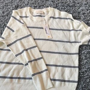 Women's Cream Striped Crewneck Sweater